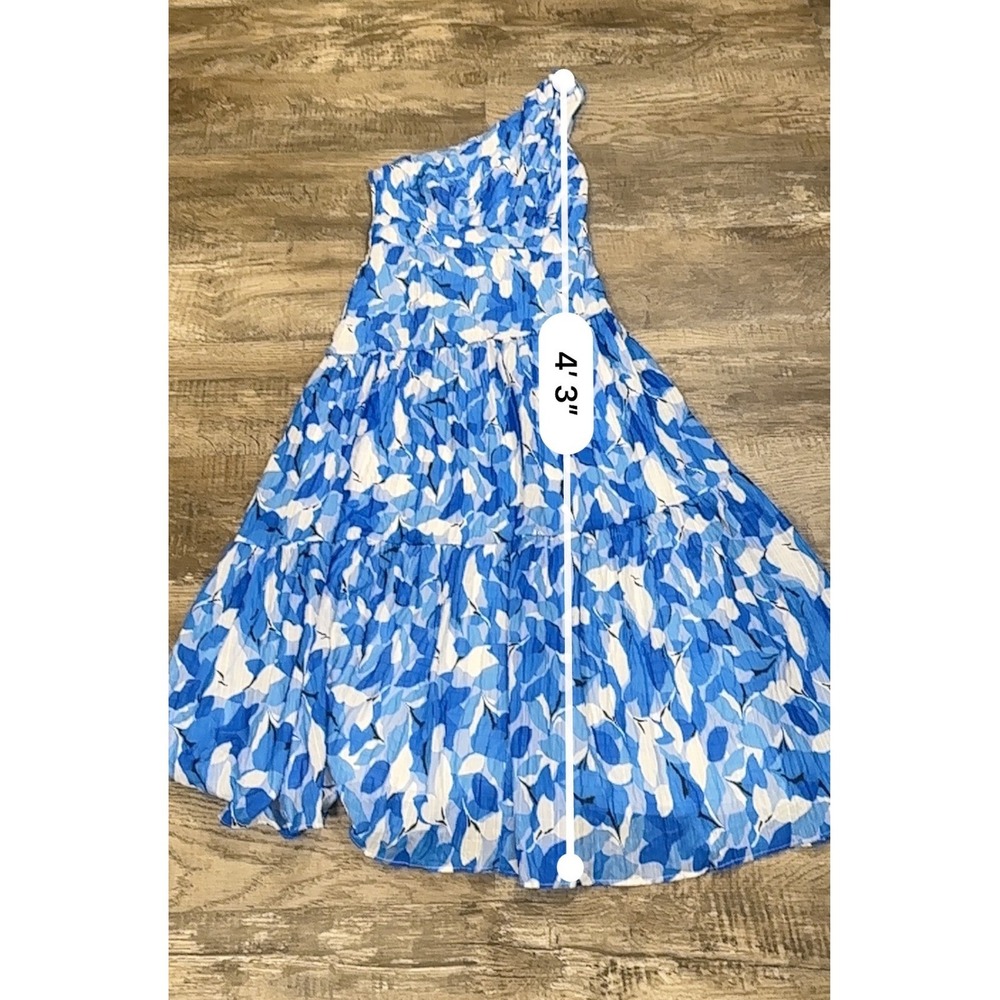Billy J Jayda Maxi Dress Blue Floral One Shoulder Tiered Wedding Guest Size 10 - Picture 7 of 14